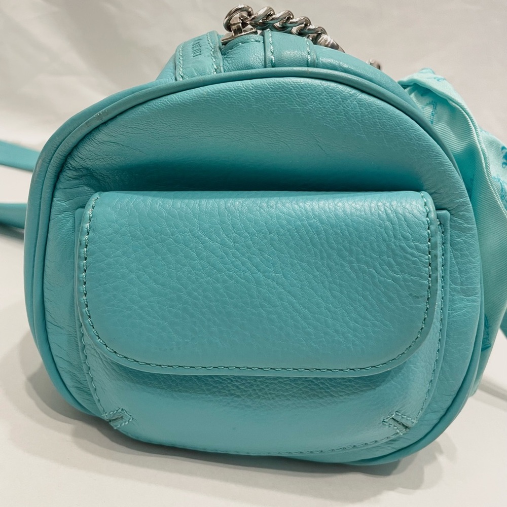 RARE NWT JUICY COUTURE VINTAGE Blue Leather Silver Accent Silk Bow Barrel Bag - Picture 8 of 15